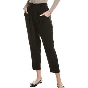 Eileen Fisher Black Silk Taper Georgette Crepe‎ Ankle Pant Size Large Modern NWT